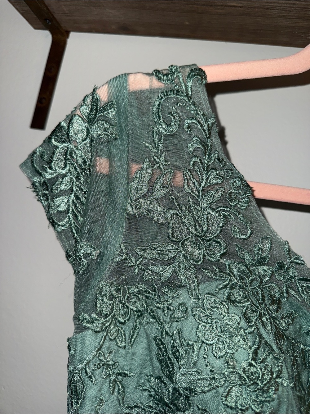 Sage Green Lace & Chiffon High-Low Evening Dress - Picture 4 of 7